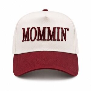 "Mommin" Embroidered Red/White  Adjustable Baseball Cap